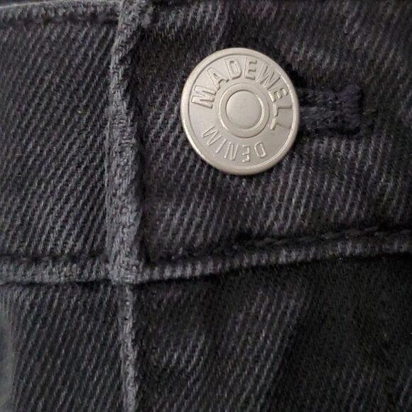 Madewell A Line Raw Hem Notched Cutout Black Denim Jean Mini Skirt Size 26 - Picture 16 of 16